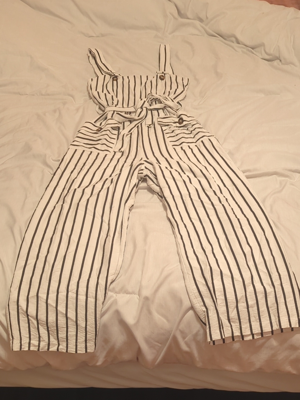 Lea & Viola White Jumpsuit with Black Stripes